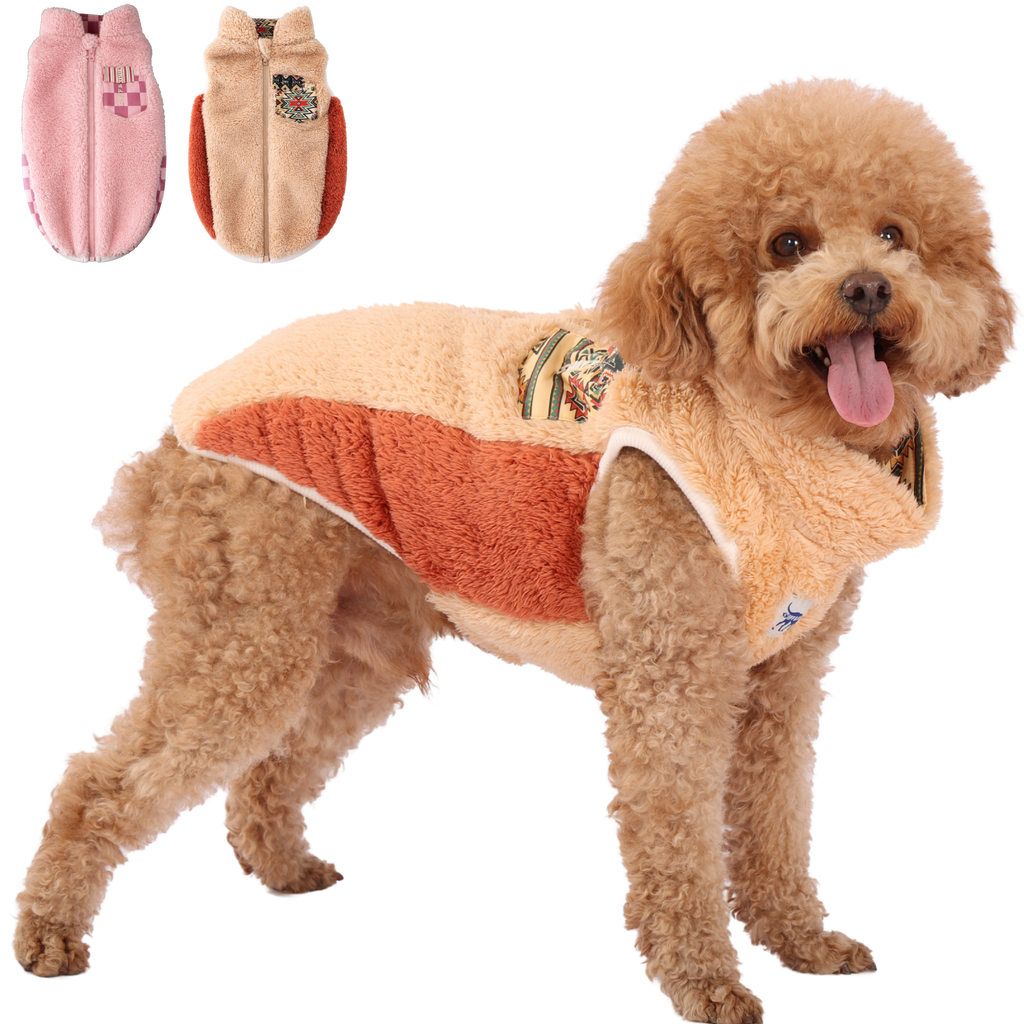 Sniff & Soul Sherpa Dog Jacket – Ultra Plush Fleece Winter Dog Coat with Back Zipper, Warm Colorblock Puppy Jacket for Small Medium Large Dogs